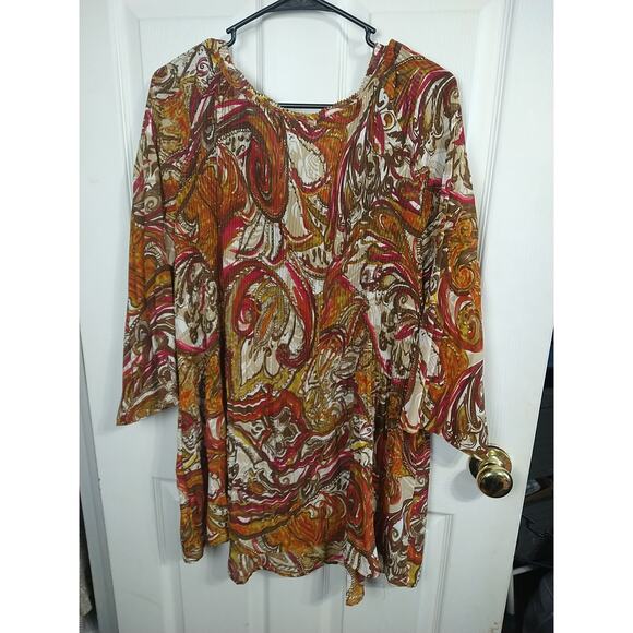 Catherines Woman 2X Semi Sheer Blouse V Tassel Neck 3/4 Sleeve Paisley Tunic Top - Picture 9 of 9